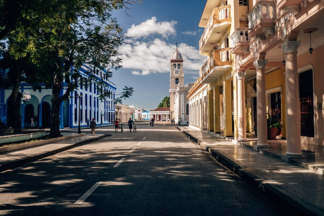 The restored historic centre of Bayamo, Cuba. The colourful buildings in this off-the-beaten-path destination in Cuba have been perfectly restored, making it a great example of colonial architecture.